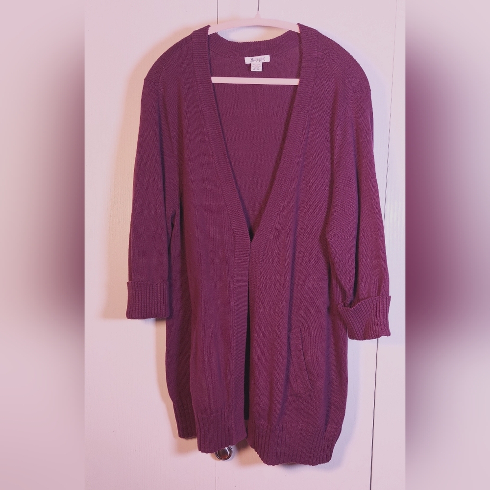Hampshire Studio 100% Cotton Purple Cardigan Sweater Size 1X Heavy Pockets Boho